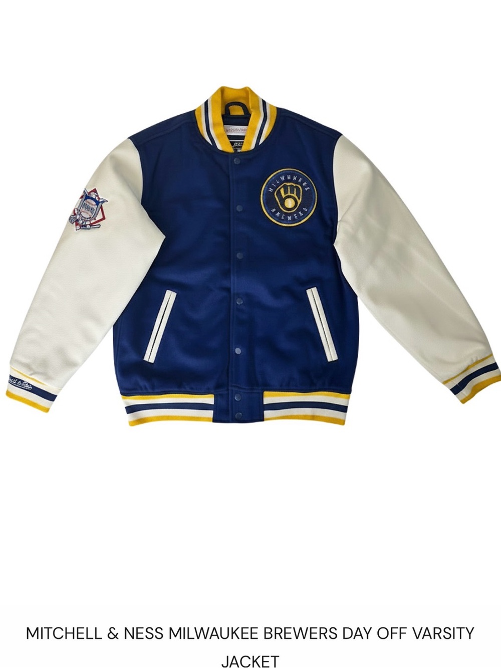 New large Mitchell & Ness Milwaukee Brewers Blue White Varsity Jacket
